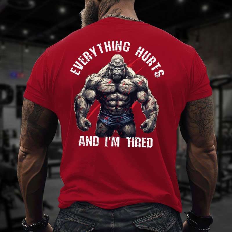 Gym 100% Cotton Everything Hurts And I'm Tired Print T-shirt - Red - US16-18(2XL) - image 9