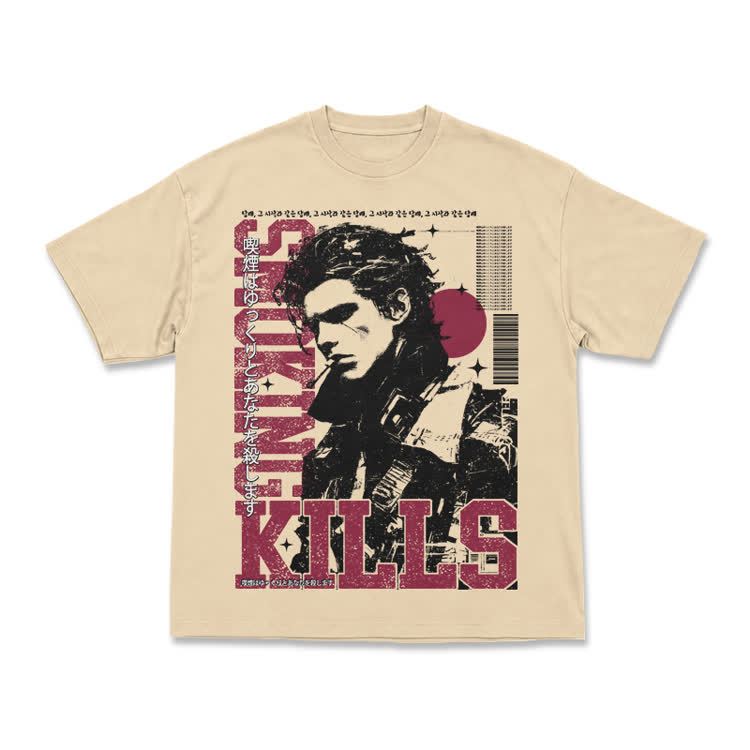 Vintage Smoking Kills Artwork Casual T-Shirt - Apricot - US16-18(2XL) - image 7
