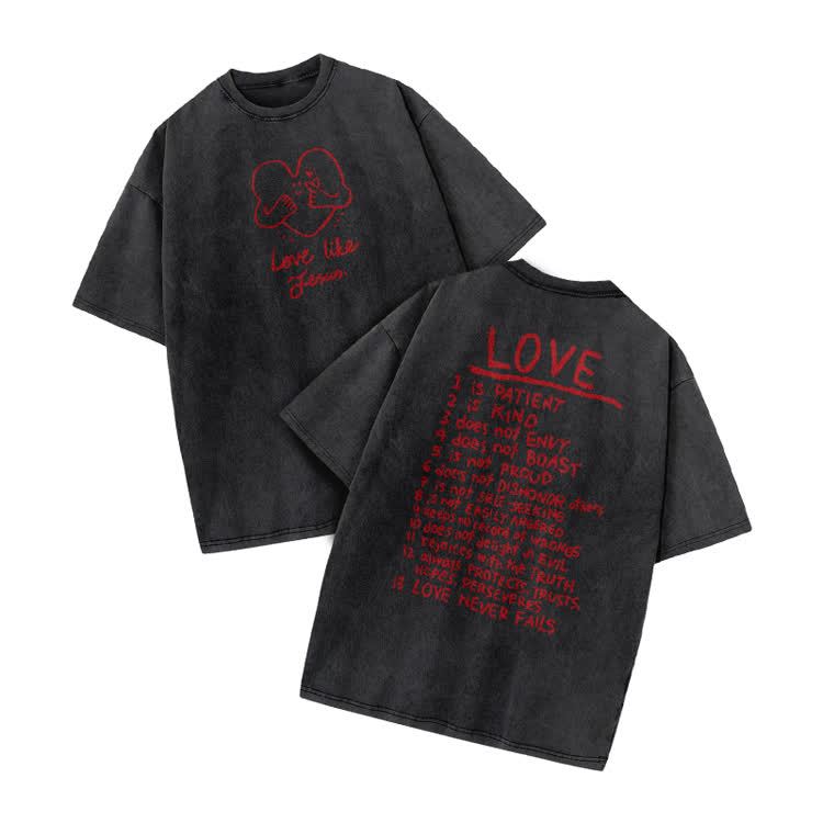 Love Like Jesus Print Acid Washed T-shirt - Black - US20-22(3XL) - image 8