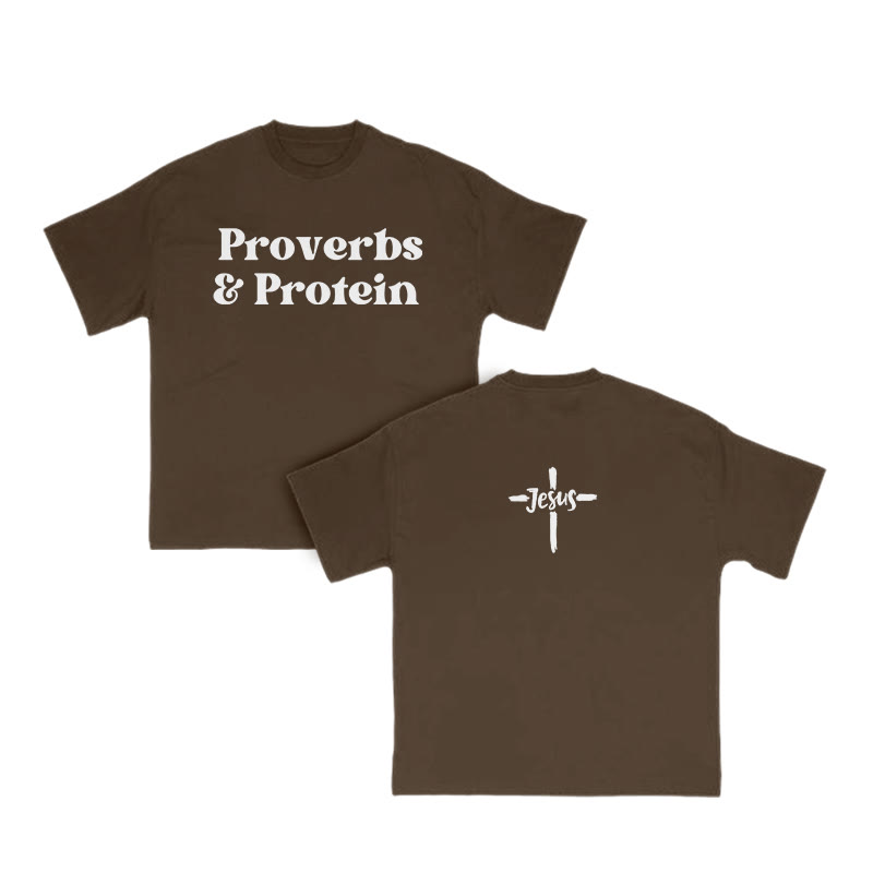Proverbs & Protein Jesus Cross Print T-shirt - Coffee - US16-18(2XL) - image 6