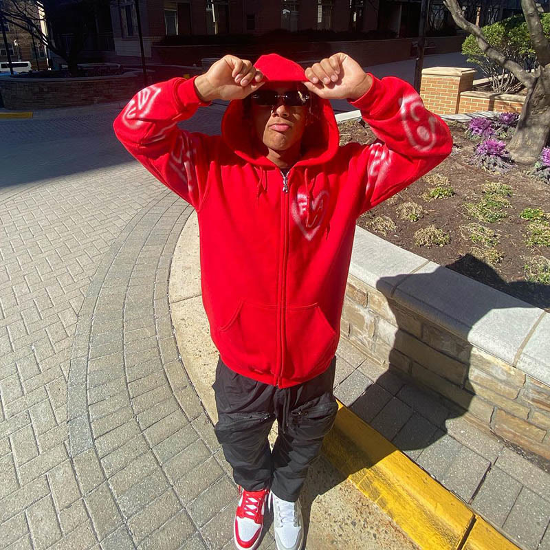 You Belong With Me Heart Print Zip Up Hoodie