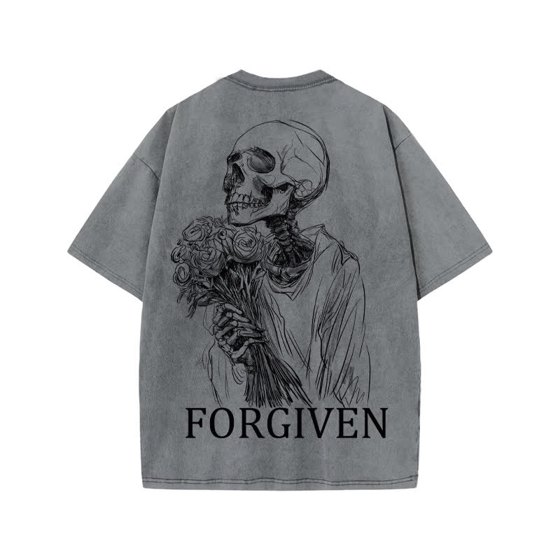 Unisex Forgiven Print Acid Washed T-shirt - Grey - US20-22(3XL) - image 4