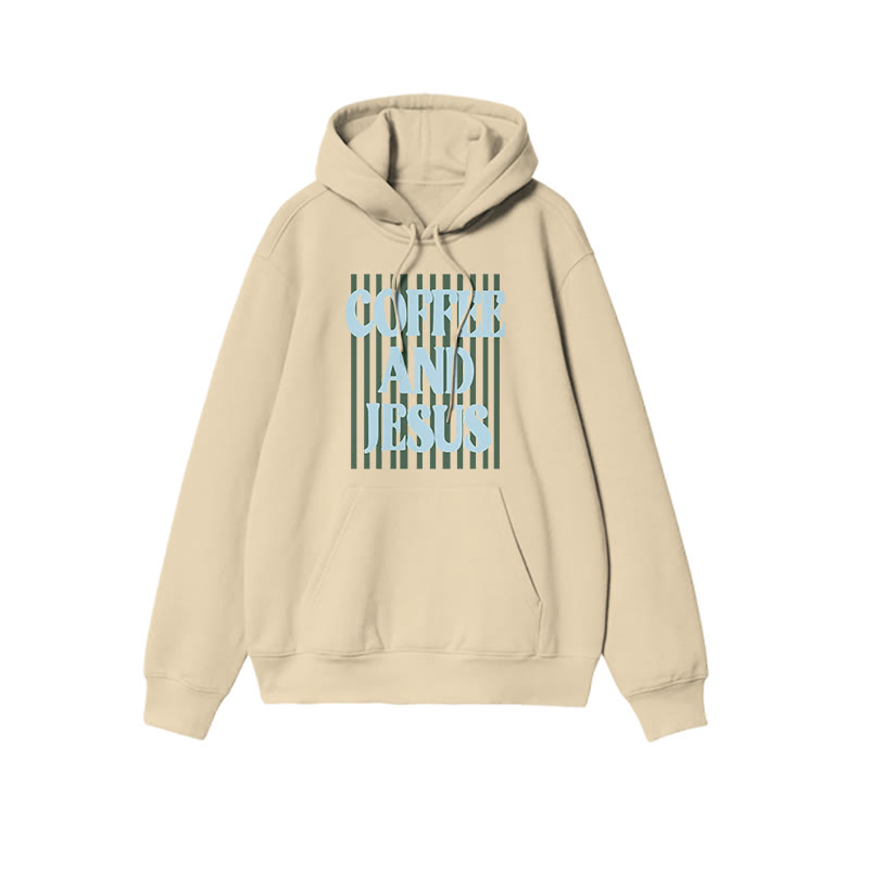 Unisex 100% Cotton Coffee And Jesus Print Hoodie - Apricot - US16-18(2XL) - image 6