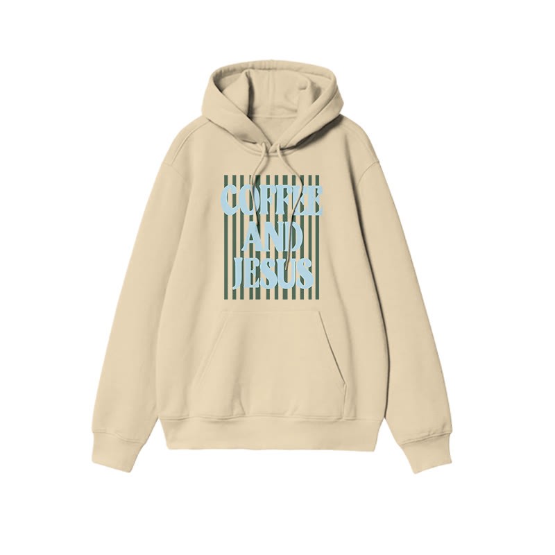 Unisex 100% Cotton Coffee And Jesus Print Hoodie - Apricot - US16-18(2XL) - image 6