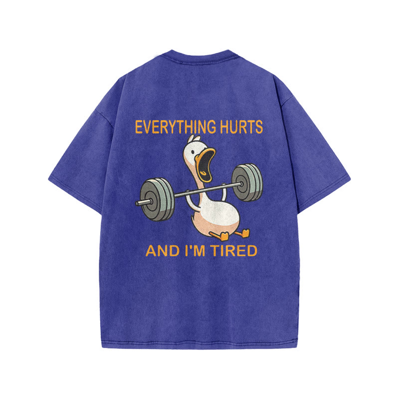 100% Cotton Everything Hurts And I'm Tired Gym Print Acid Washed T-shirt - Blue - US20-22(3XL) - image 7