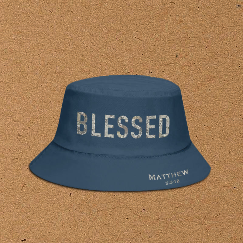 Dead Leaves Camouflage Blessed Matthew 5:3-12 Print Bucket Hat - Blue - XL(62cm) - image 4