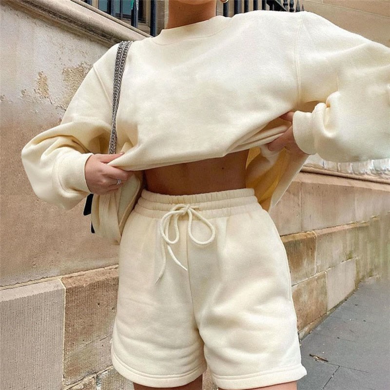 Casual Loose Solid Color Sweatshirt Set