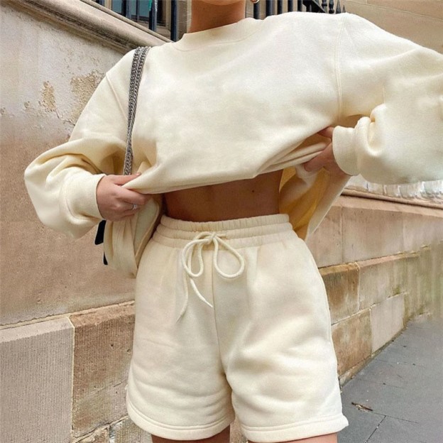Casual Loose Solid Color Sweatshirt Set