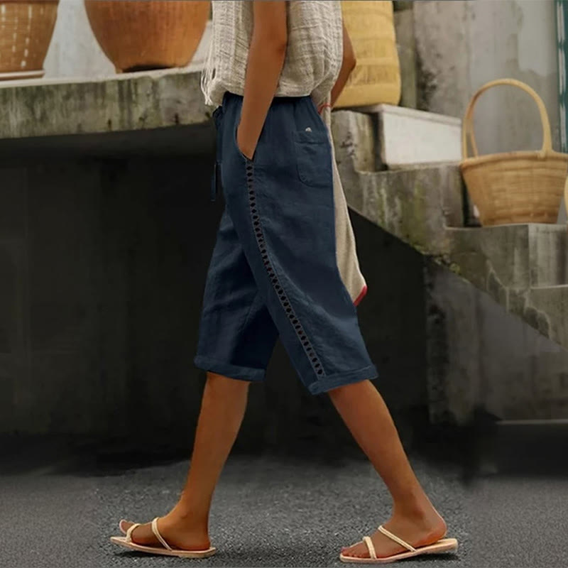 Solid Color Loose Hollow Casual Pants - Navy Blue - US28-30(5XL) - image 5