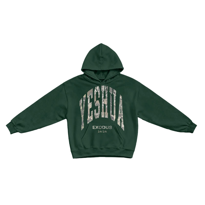 Dead Leaves Camouflage Yahweh Exodus 14:14 Print Causal Hoodie - Dark Green - US16-18(2XL) - image 7