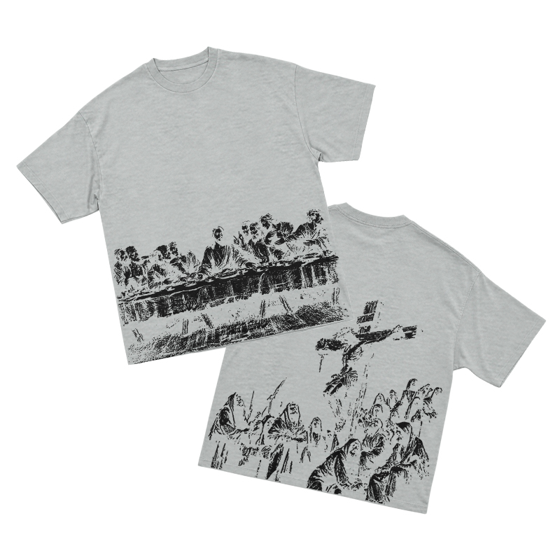 Vintage Artful Ink Wash Style Character Illustration Graphic T-shirt - Grey - US16-18(2XL) - image 9