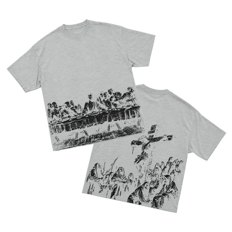 Vintage Artful Ink Wash Style Character Illustration Graphic T-shirt - Grey - US16-18(2XL) - image 9