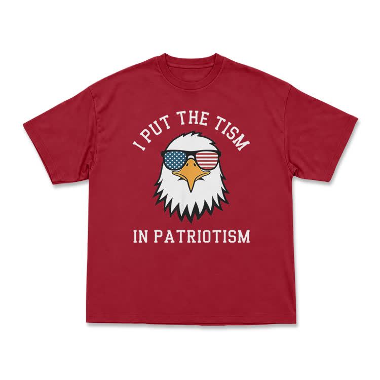 Casual I Put the Tism in Patriotism Eagle Graphic T-Shirt - Red - US16-18(2XL) - image 6