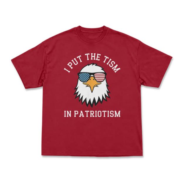 Casual I Put the Tism in Patriotism Eagle Graphic T-Shirt - Red - US16-18(2XL) - image 6