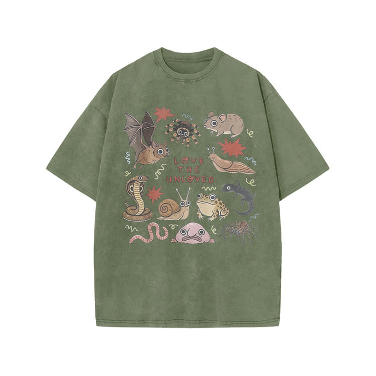 Retro Love The Unloved Cartoon Graphic Print Acid Washed T-Shirt - Army Green - US20-22(3XL) - image 9