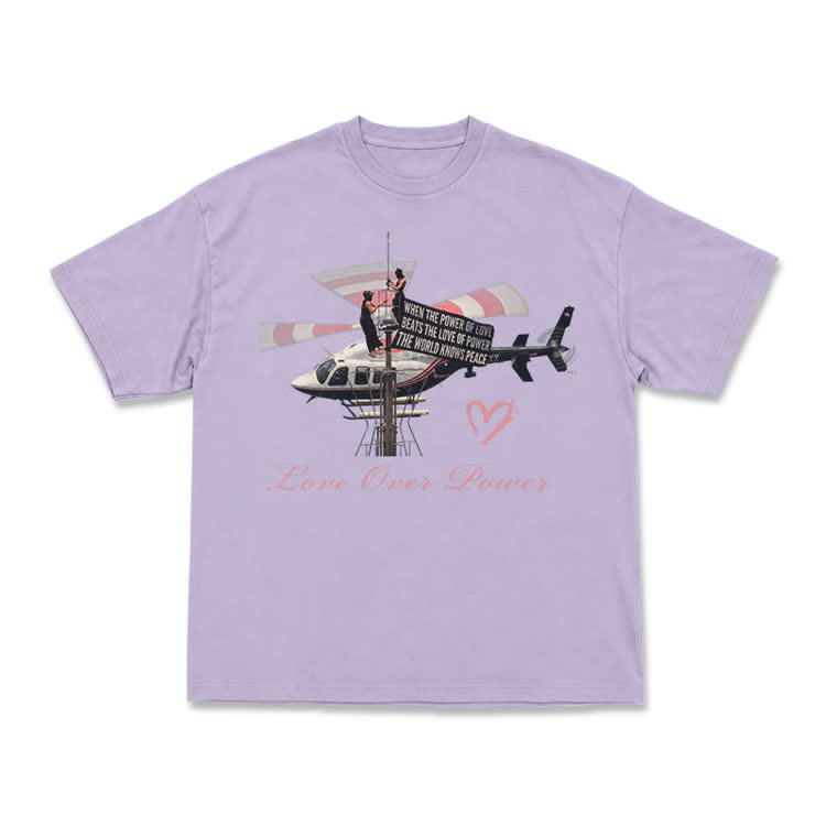 Vintage Helicopter Print Love Over Power T-Shirt - Purple - US16-18(2XL) - image 8