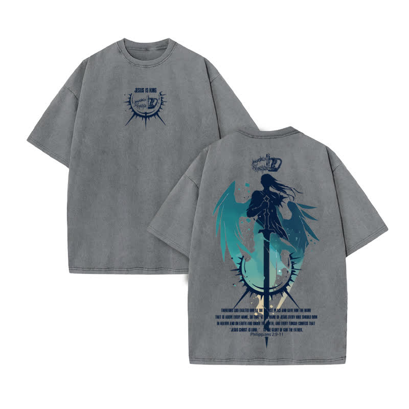 Unisex 100% Cotton KING OF KINGS Print Acid Washed T-shirt - Grey - US20-22(3XL) - image 5