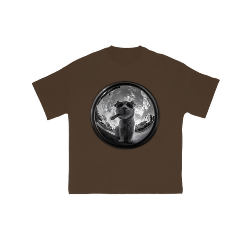 Unisex 100% Cotton Interest Cat Art Print T-shirt - Coffee - US16-18(2XL) - image 6