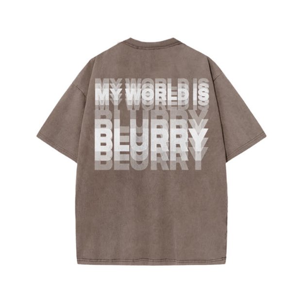 My World Is Blurry Print Acid Washed T-shirt - Coffee - US20-22(3XL) - image 4