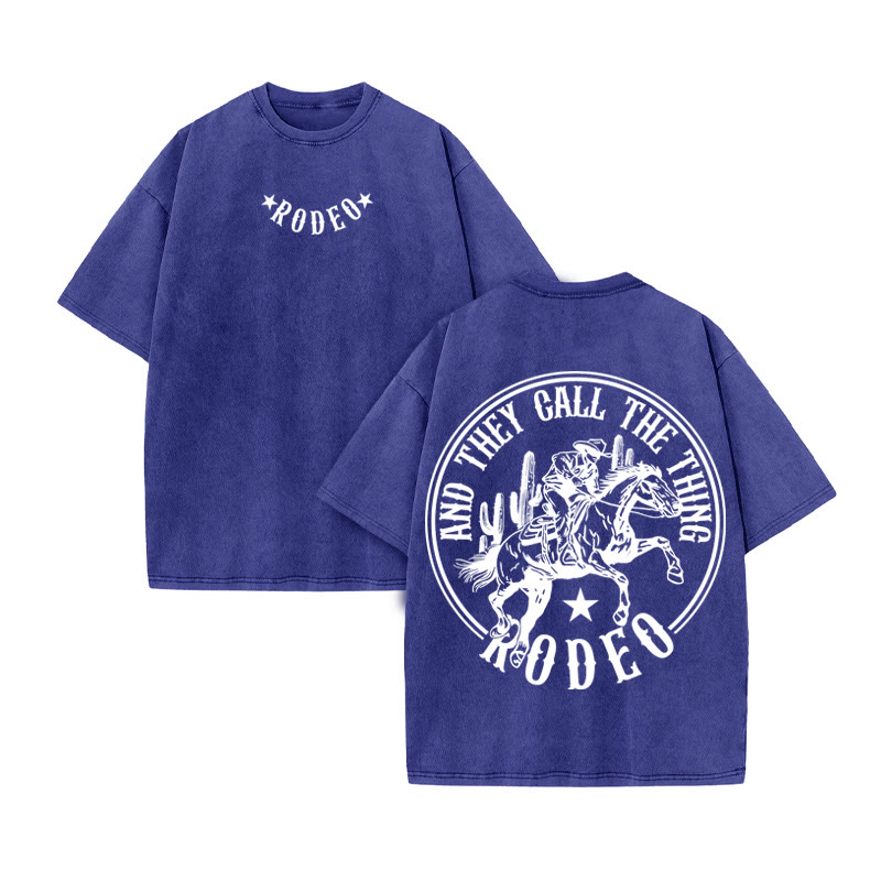 Unisex 100% Cotton RODEO Western Style Print Acid Washed T-shirt