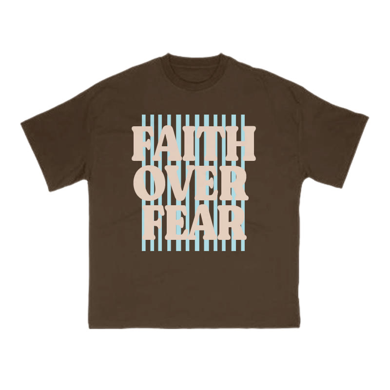 Unisex 100% Cotton Faith Over Fear Stripes Print T-shirt - Coffee - US16-18(2XL) - image 4