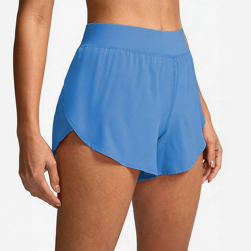 Solid Color Side Slit Quick-drying Yoga Shorts With Built-in Liner - Blue - 2XL - image 12