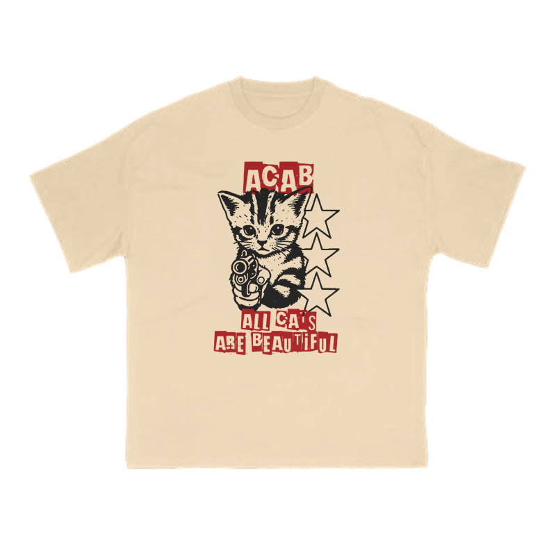 Unisex 100% Cotton All Cats Are Beautiful Print T-shirt - Apricot - US16-18(2XL) - image 4