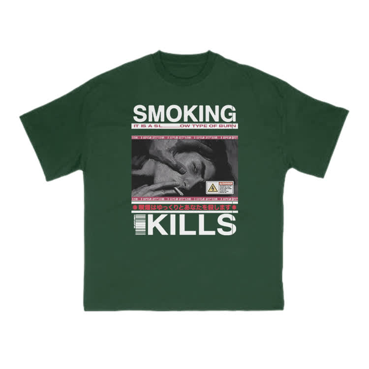 Smoking Kills Retro Manga Style Men Graphic Print T-Shirt - Green - US16-18(2XL) - image 3