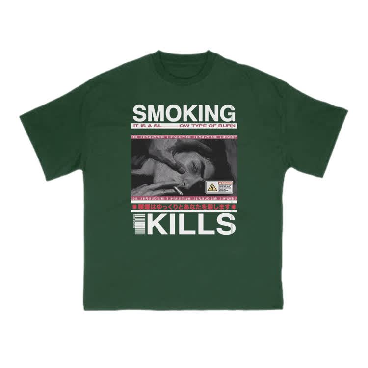 Smoking Kills Retro Manga Style Men Graphic Print T-Shirt - Green - US16-18(2XL) - image 3