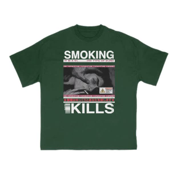 Smoking Kills Retro Manga Style Men Graphic Print T-Shirt - Green - US16-18(2XL) - image 3