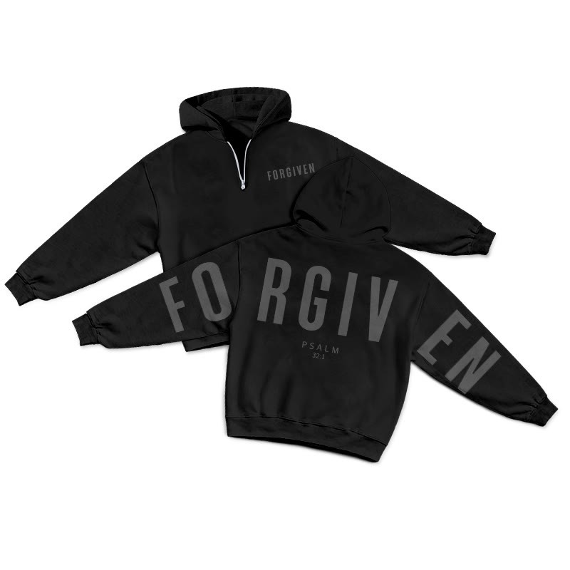 Forgiven Psalm 32:1 Print Half Zip Hoodie - Black - US32-34(5XL) - image 11