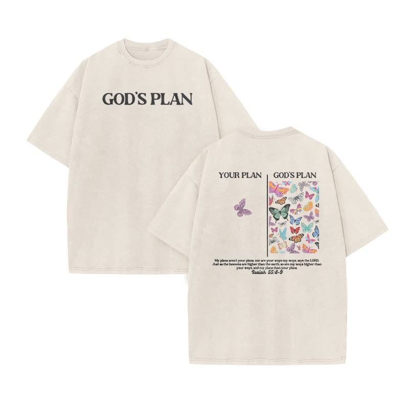 God's Plan Isaiah 55:8-9 Butterfly Print Acid Washed T-shirt - Beige - US20-22(3XL) - image 3