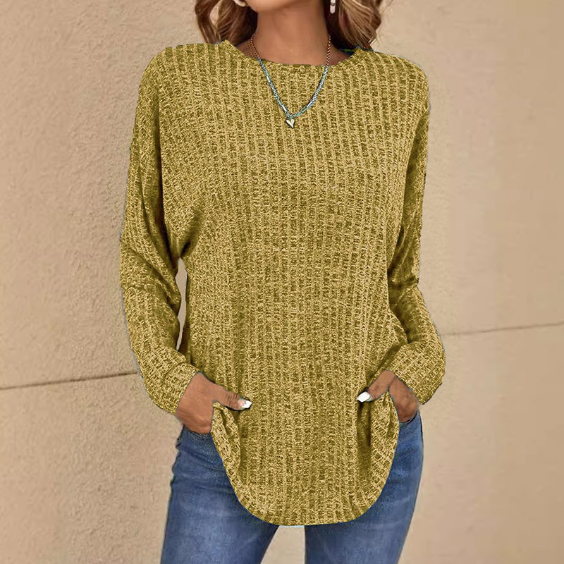 Casual Long-sleeved Knitted Crew Neck T-shirt - Yellow - 5XL - image 3