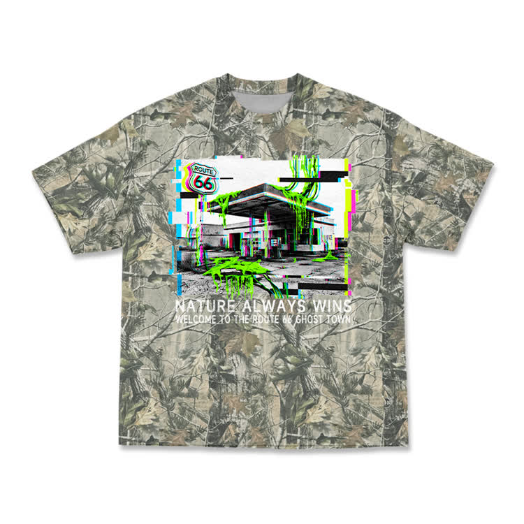 Vintage Route 66 Ghost Town Graphic Camo T-Shirt - Army Green - 3XL - image 4