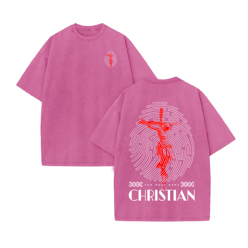 Unisex 100% Cotton Christian Print Acid Washed T-shirt - Pink - US20-22(3XL) - image 8