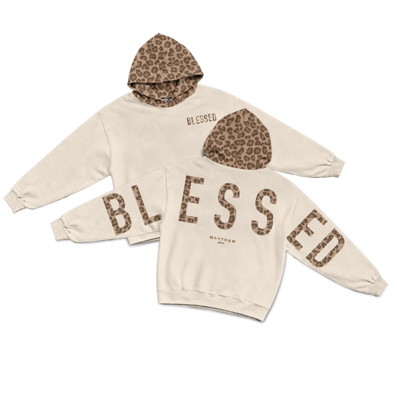 Blessed Matthew 5:3-12 Leopard Design Patchwork Print Causal Hoodie - Apricot - US44-46(8XL) - image 3