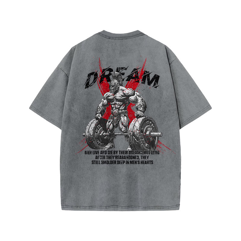 100% Cotton DREAM Gym Print Acid Washed T-shirt - Grey - US20-22(3XL) - image 4