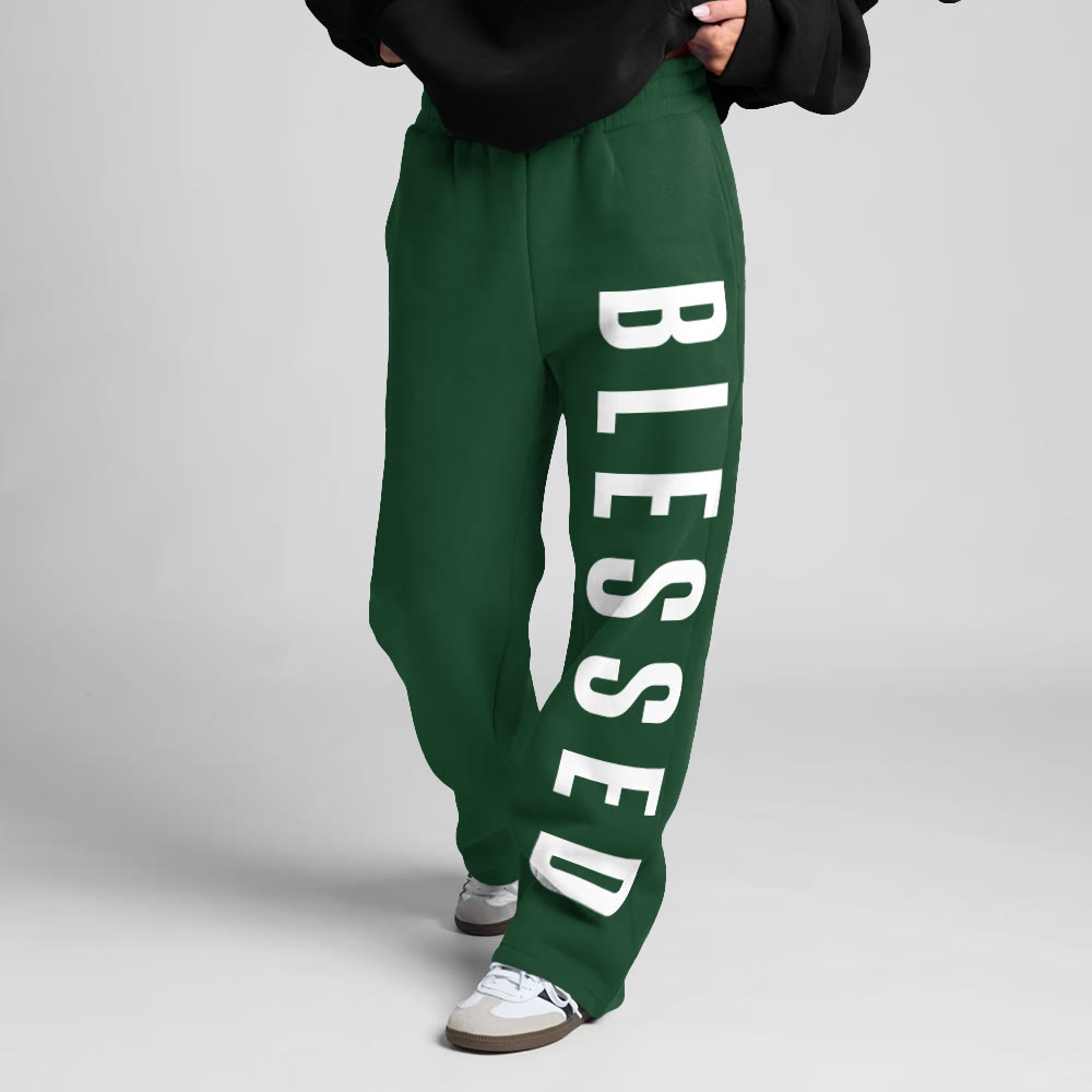 Blessed Print Straight-leg Sweatpants - Green - 5XL - image 3