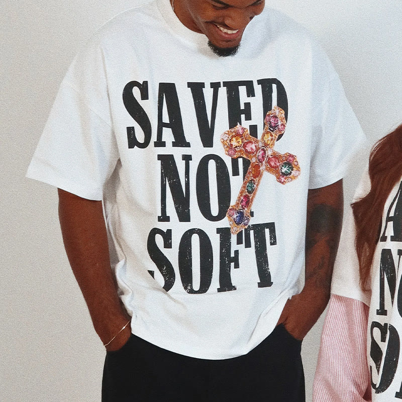Unisex 100% Cotton Saved Not Soft Gemstone Cross Print T-shirt