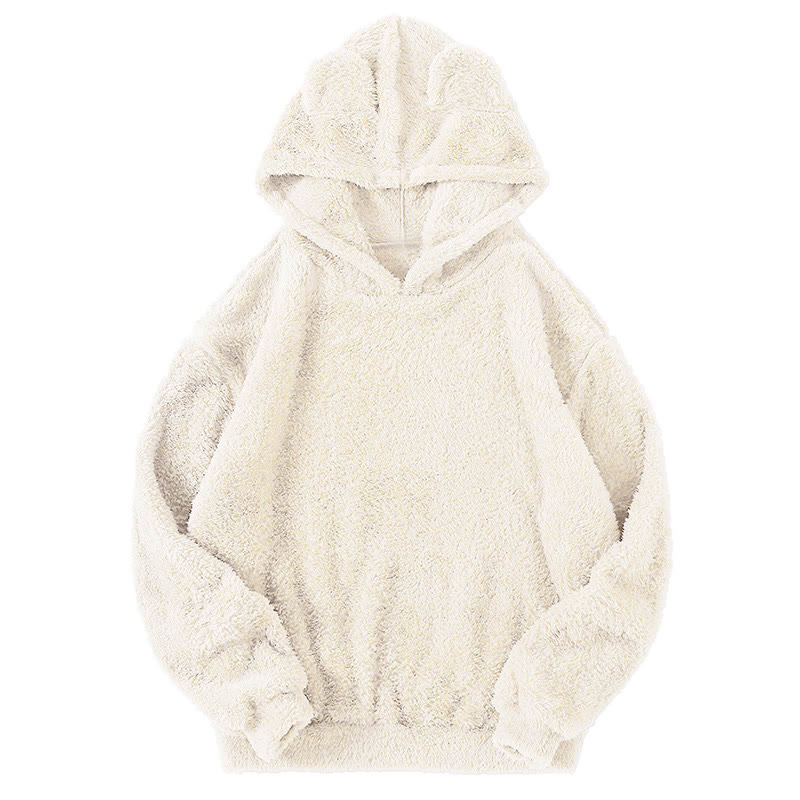 Unisex Cute Ears Solid Color Plush Hoodie