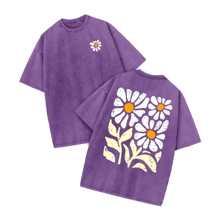 Vintage Washed Daisy Graphic Print Acid Washed T-shirt - Purple - US20-22(3XL) - image 6