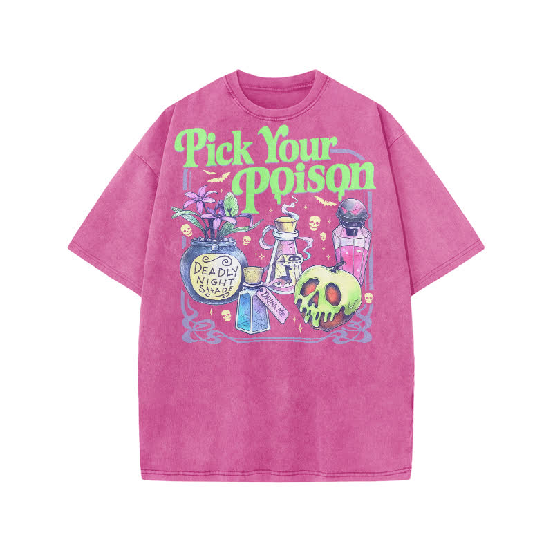 Dark Aesthetic Pick Your Poison Acid Washed Graphic T-Shirt - Pink - US20-22(3XL) - image 7