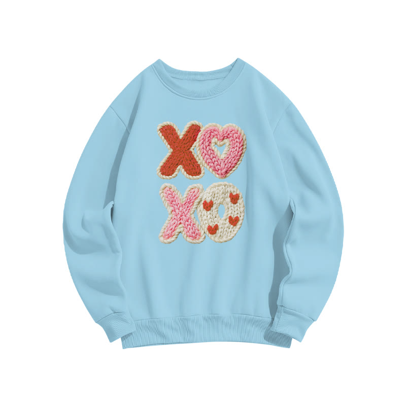 Xoxo Fake Knit-textured Valentine's Day Print Sweatshirt - Blue - US16-18(2XL) - image 8