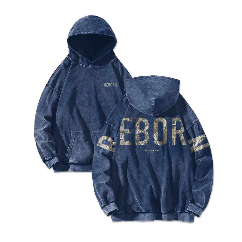 Reborn Romans 6:4 Dead Leaves Camouflage Printed Washed Hoodie  - Blue - US16-18(2XL) - image 5