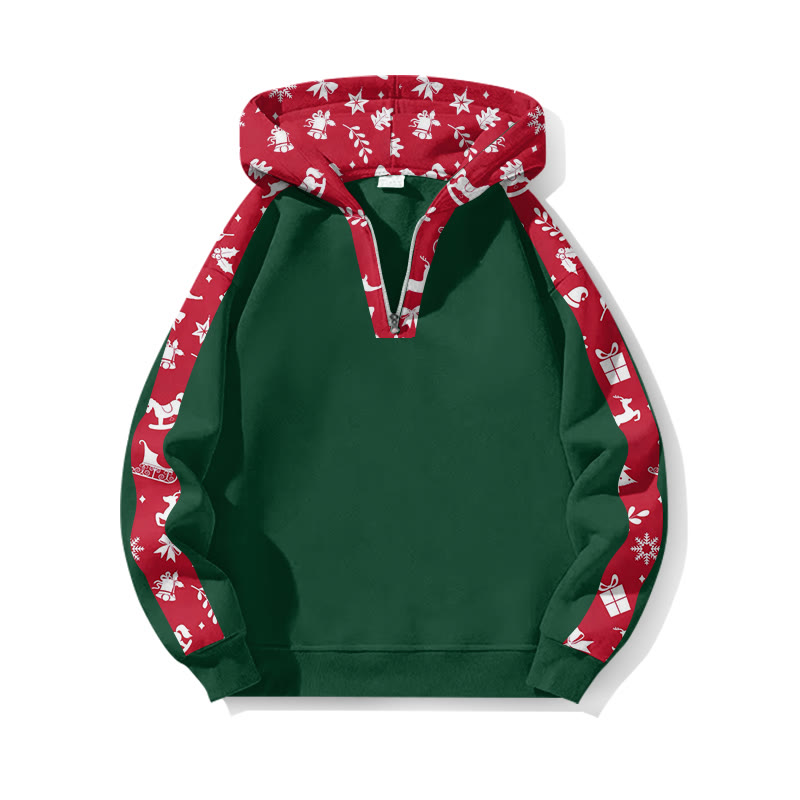 Christmas Reindeer Pattern Patchwork Print Half Zip Hoodie - Green - US32-34(5XL) - image 4