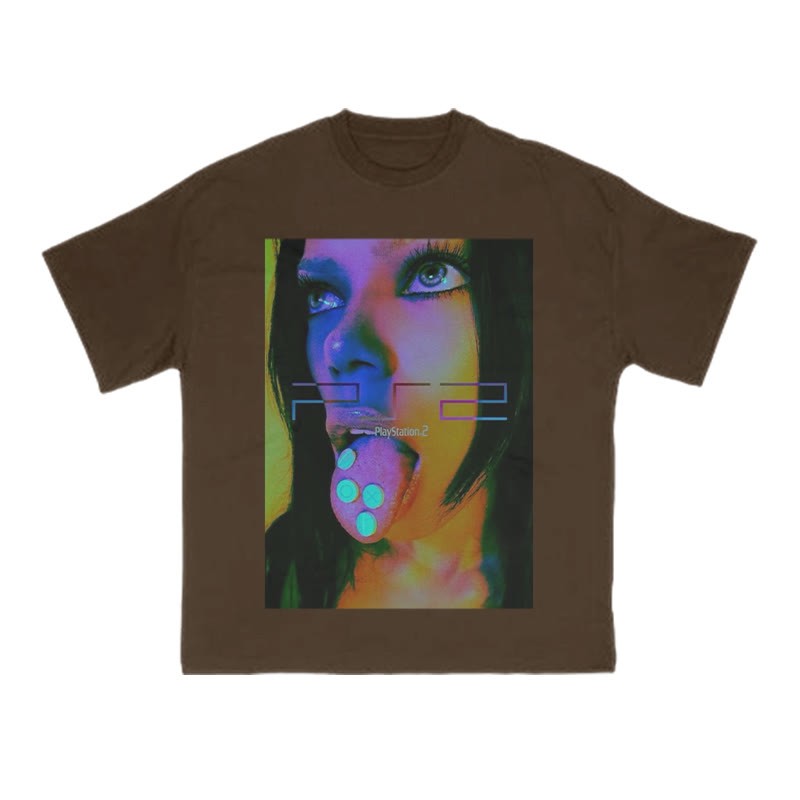 Vaporwave Y2K Print T-shirt - Coffee - US16-18(2XL) - image 6