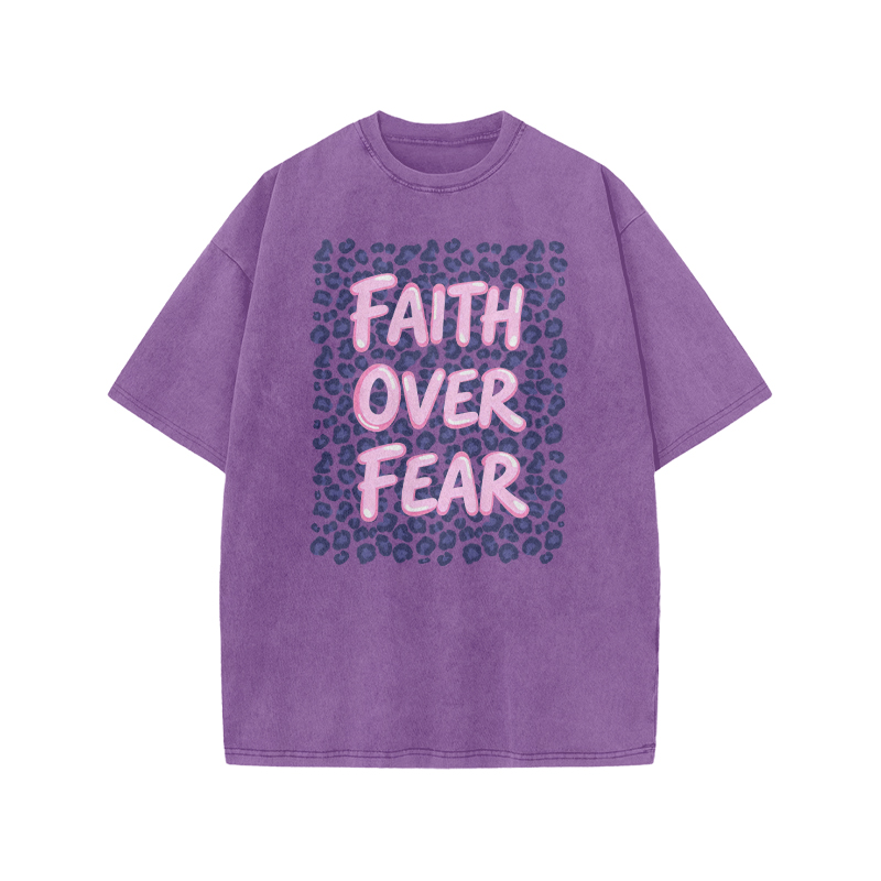 Faith Over Fear Leopard Print Acid Washed T-shirt - Purple - US20-22(3XL) - image 6