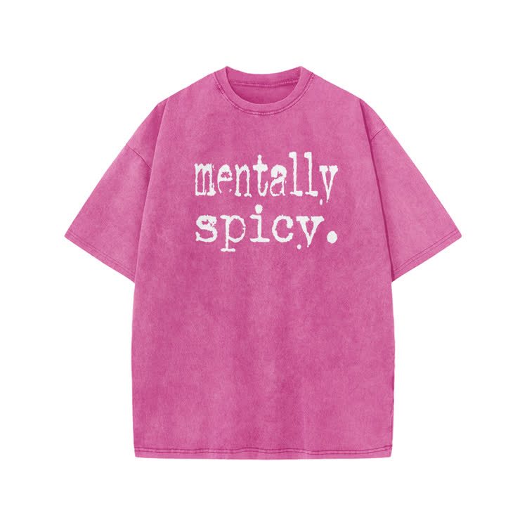 Mentally Spicy Print Acid Washed T-shirt - Pink - US20-22(3XL) - image 8
