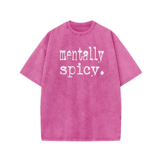 Mentally Spicy Print Acid Washed T-shirt - Pink - US20-22(3XL) - image 8