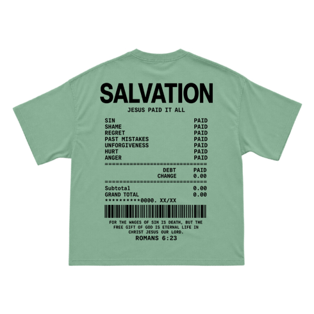 Faith Street Salvation Receipt Print T-Shirt - Light Green - US16-18(2XL) - image 7